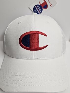 Champion adult Logan twill trucker hat mens snapback cap new unisex White Red